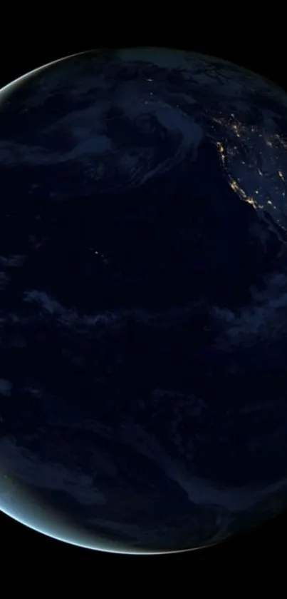 Wallpaper showing Earth illuminated at night from space.