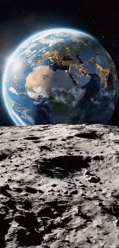 Stunning view of Earth from the moon's surface.