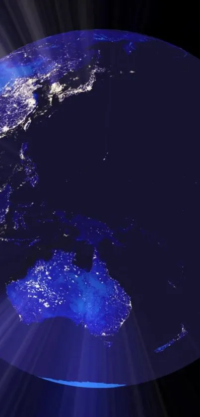 Stunning Earth view from space, showcasing lights and blue oceans.