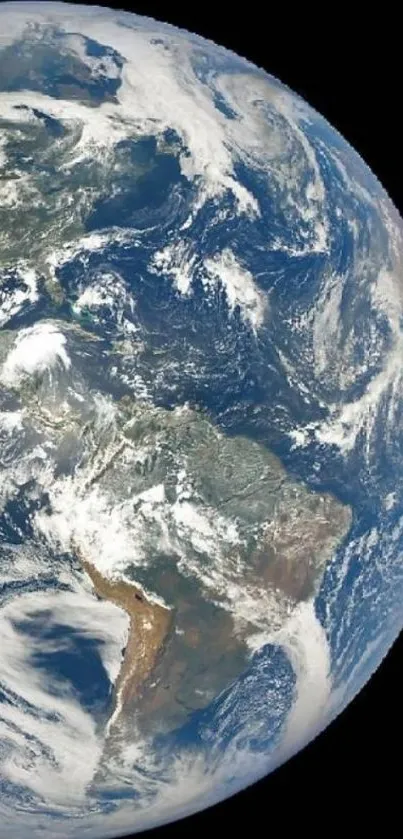 Earth as seen from space with swirling clouds.