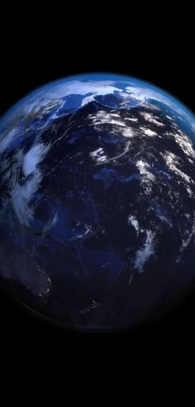 Earth viewed from space with a dark background.