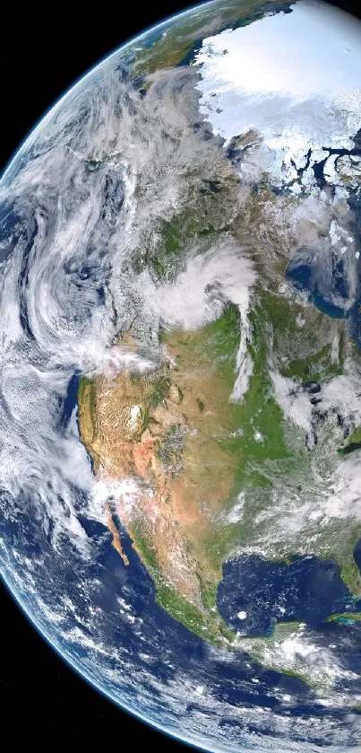 Stunning view of Earth from space with swirling clouds and vibrant continents.