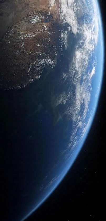 Earth from space with a starry black background in a stunning mobile wallpaper.