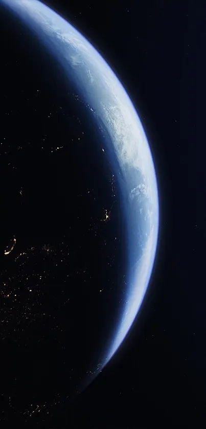 Stunning view of Earth from space with a dark blue cosmic background.