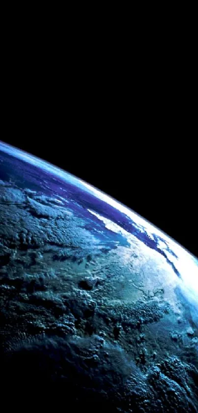 View of Earth from space with a deep blue horizon.