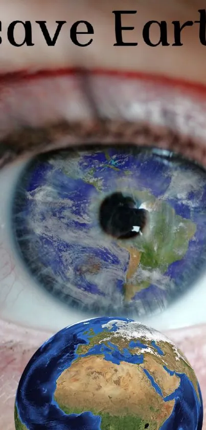 Eye with Earth reflection highlight ecological awareness.