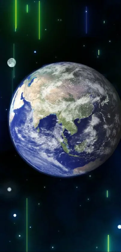 Earth in space mobile wallpaper with starry sky.