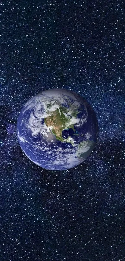 Earth floating in a beautiful starry night sky wallpaper.