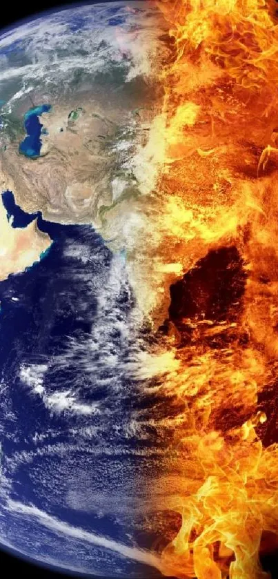 Earth engulfed in fire wallpaper, vibrant and dramatic design.