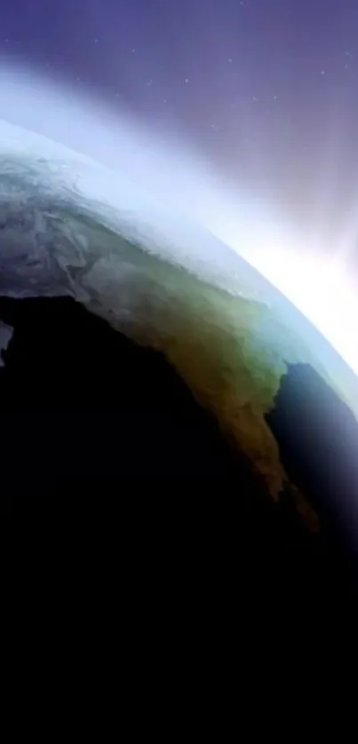 Earth's horizon with a sunrise glow, showcasing vibrant colors and cosmic beauty.