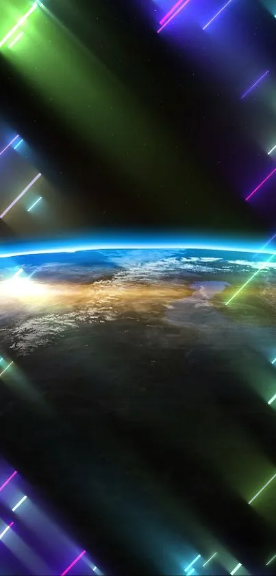 Dramatic sunrise over Earth seen from space with a celestial view.