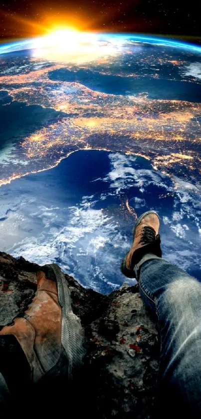 Stunning Earth view from space with adventure boots.
