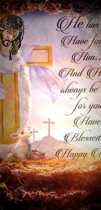 Inspirational Easter cross with blessings text on mobile wallpaper.