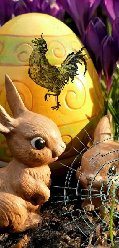 Easter-themed wallpaper with bunny and decorated egg.