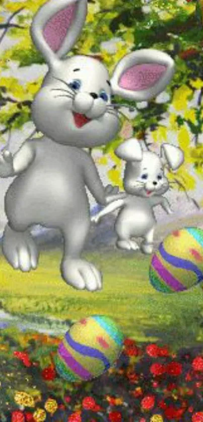 Easter themed wallpaper with bunnies and eggs