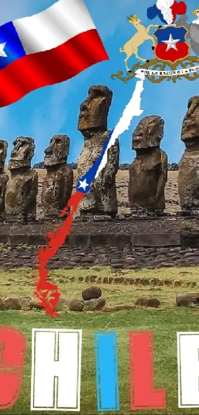 Easter Island Moai with Chilean flag artwork.