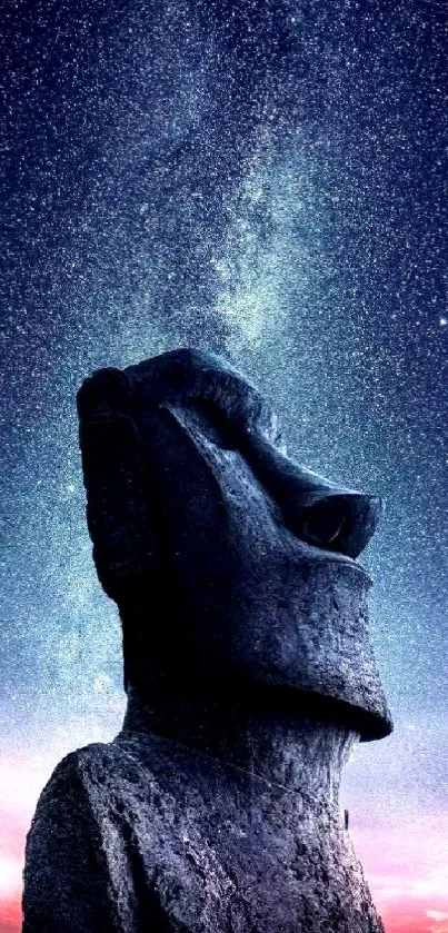 Easter Island statue under a starry night sky, perfect for mobile wallpaper.