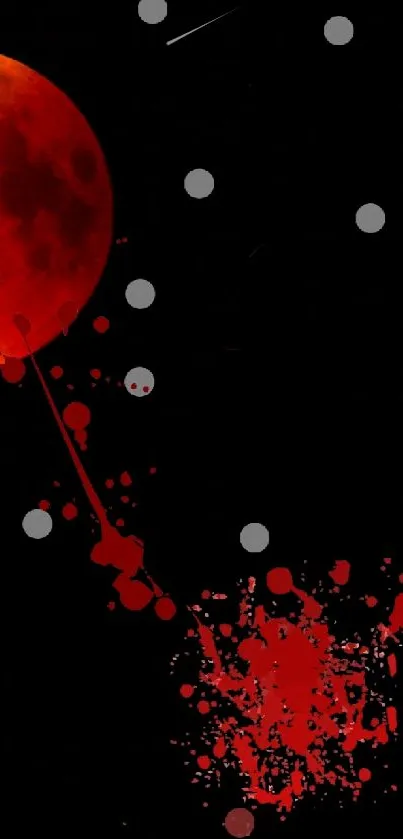 Artistic depiction of a blood moon with splatters on a dark background.