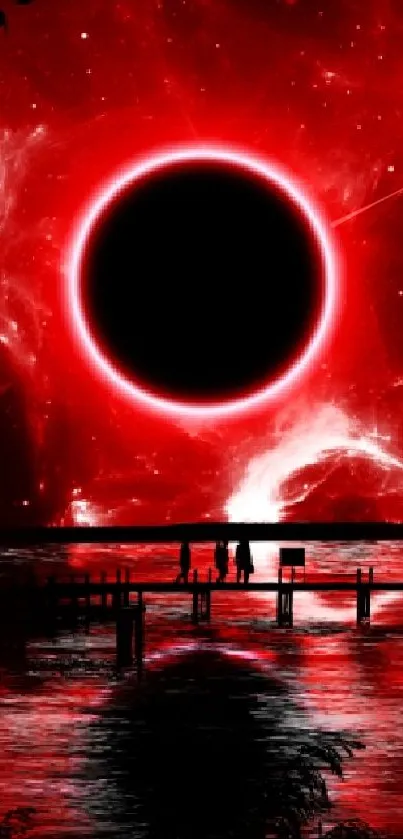 Stunning red eclipse wallpaper with a cosmic and fantasy design.