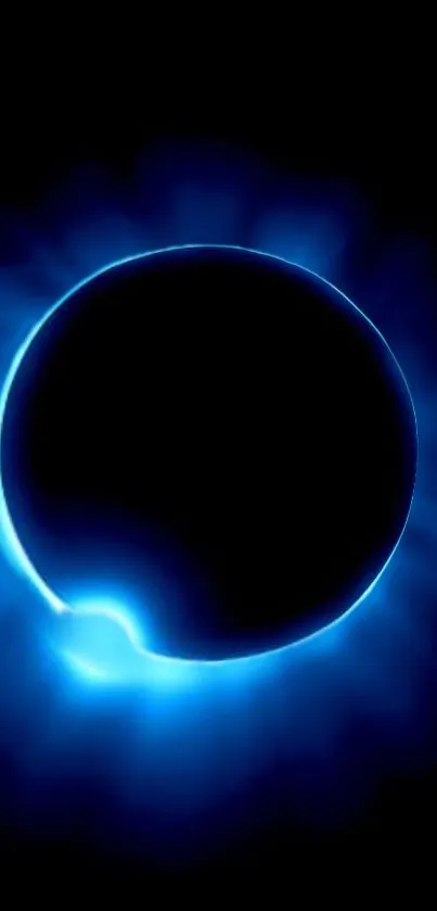 Mobile wallpaper with a vibrant blue eclipse glow on a dark background.