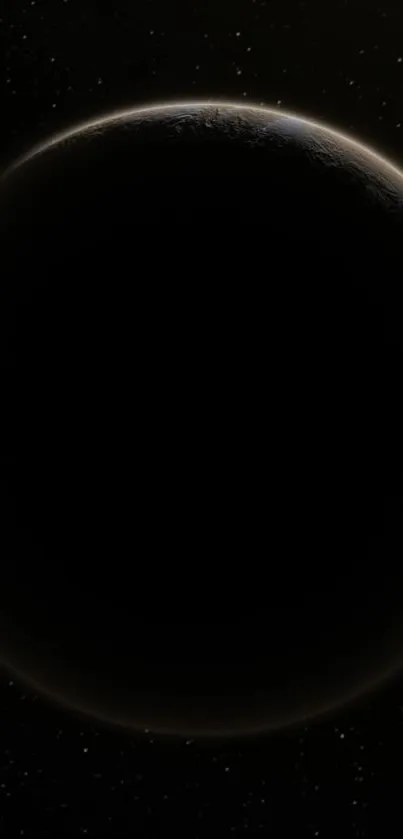 Dark planet in eclipse with starry sky.