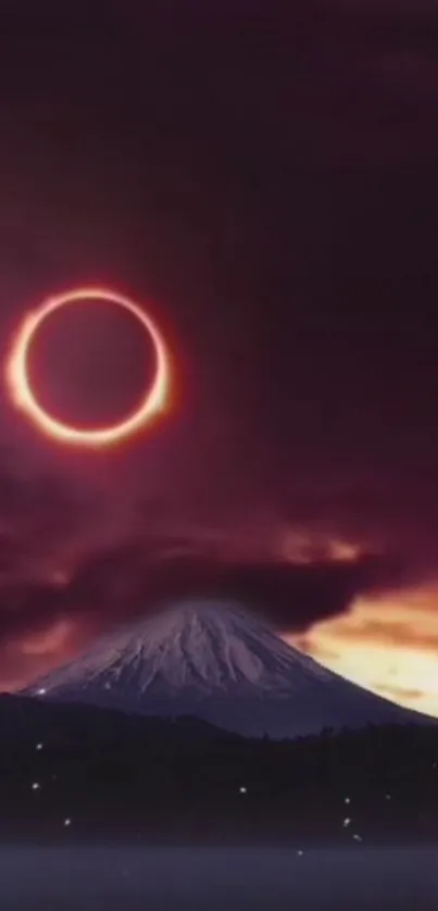 Mobile wallpaper featuring an eclipse over a mountain with a dark purple sky.