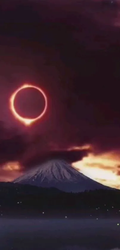 Eclipse over a mountain under a dark, starry sky in stunning wallpaper