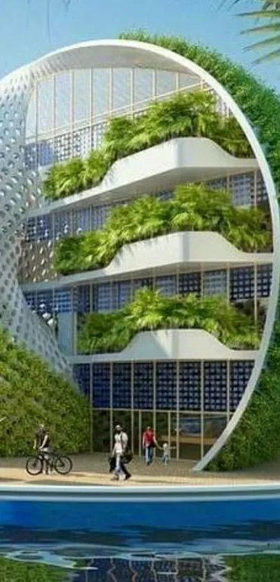 Eco-friendly architectural wallpaper with greenery and modern design.