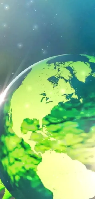 Green Earth globe on vibrant leaves, eco theme.