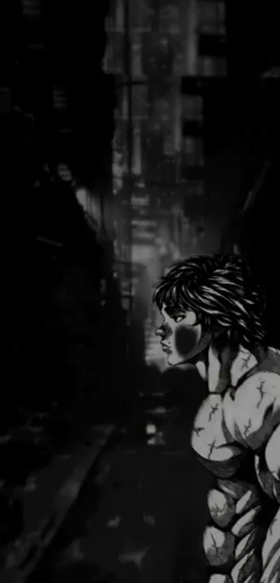 Black and white anime wallpaper featuring character in a dark cityscape.