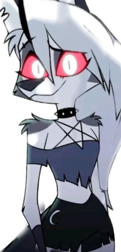 Edgy anime wolf character with red eyes.