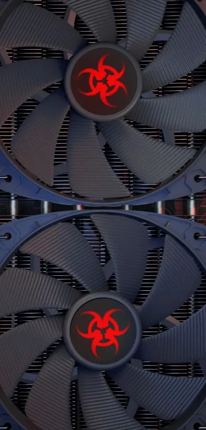 Mobile wallpaper of industrial fans with biohazard symbols.
