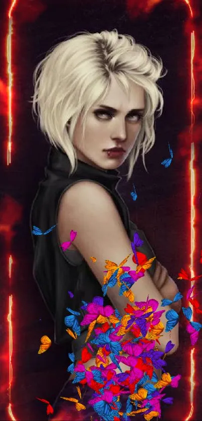 Edgy blonde character on dark purple background wallpaper.