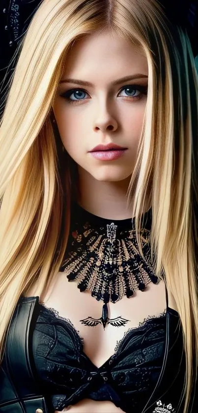 Stylish blonde with gothic fashion elements in a modern portrait.