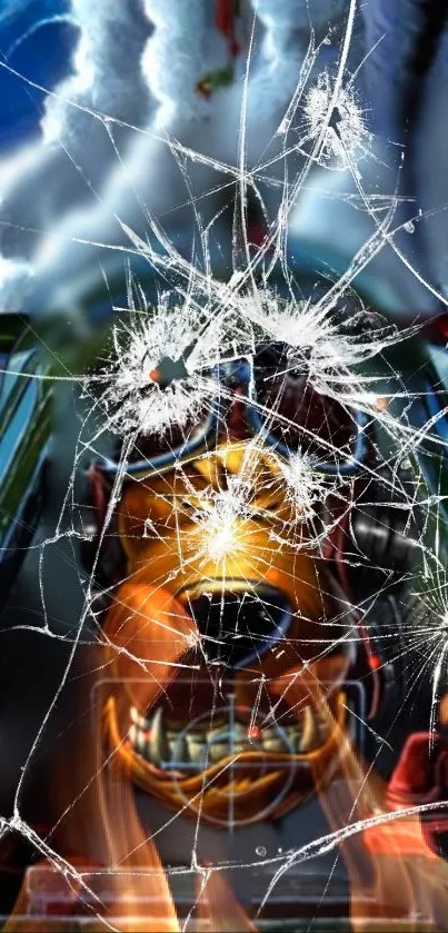 Cracked glass art wallpaper with dynamic and fierce design.