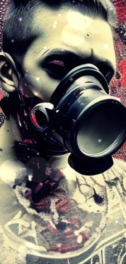 Dark, edgy wallpaper featuring a gas mask.