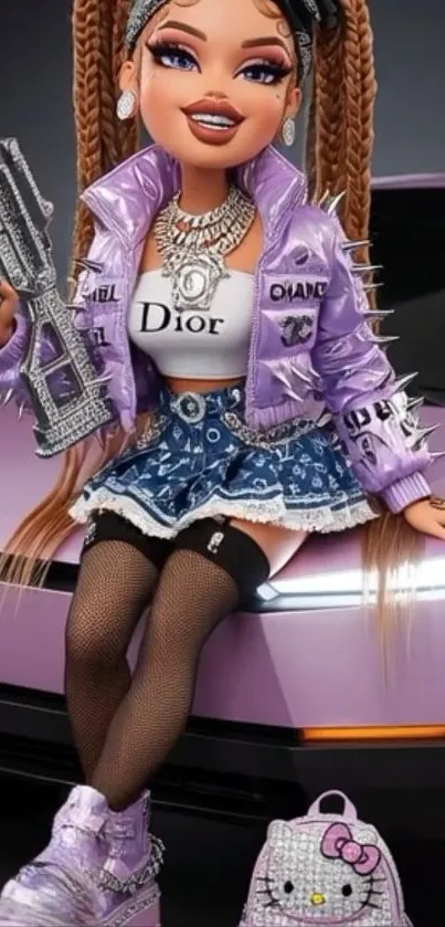 Stylish doll in punk attire with a confident pose.