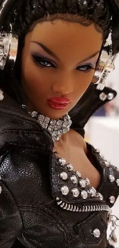 Edgy fashion doll with bold makeup and dazzling accessories.