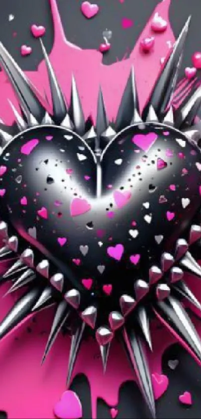 Black heart with spikes and pink accents wallpaper.