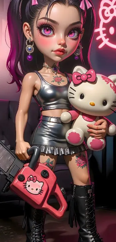 Edgy Hello Kitty fan art wallpaper displaying a unique character design.
