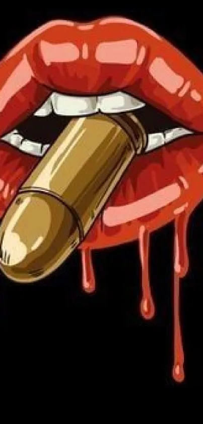 Mobile wallpaper featuring bold lips with bullet.