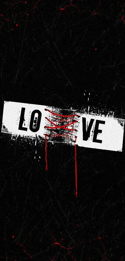 Edgy love design mobile wallpaper in black, red, and white colors.