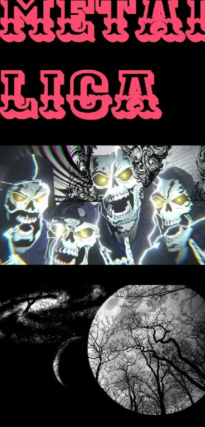 Edgy mobile wallpaper with metal skulls and dark theme.