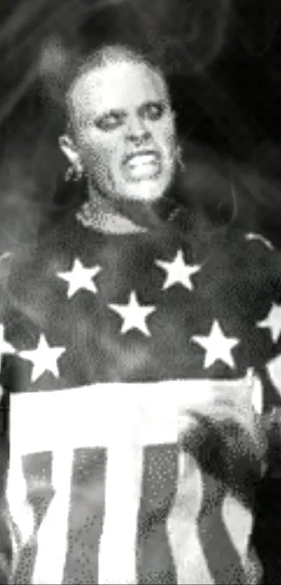 Black and white wallpaper featuring a performer with star-themed apparel.