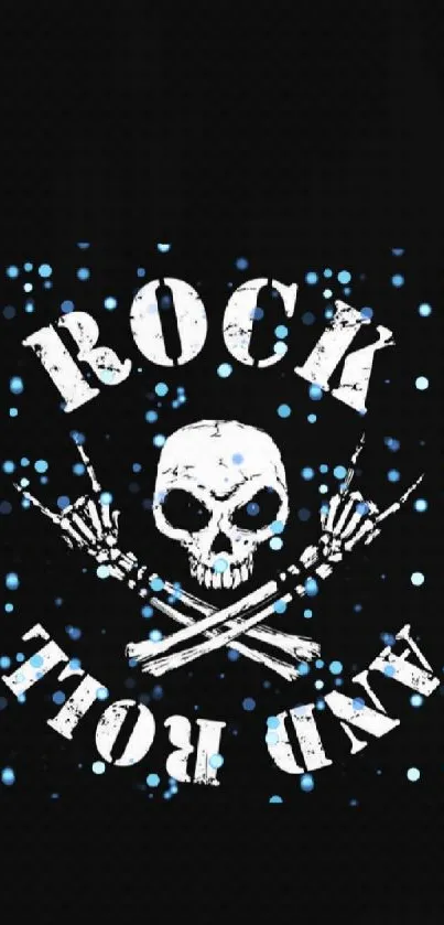 Rock and roll skull wallpaper with dark background.