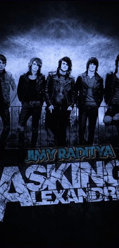 Dark rock band wallpaper with edgy blue design.