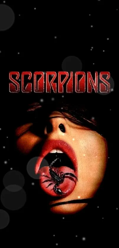 Edgy Scorpions phone wallpaper with red text and scorpion design.