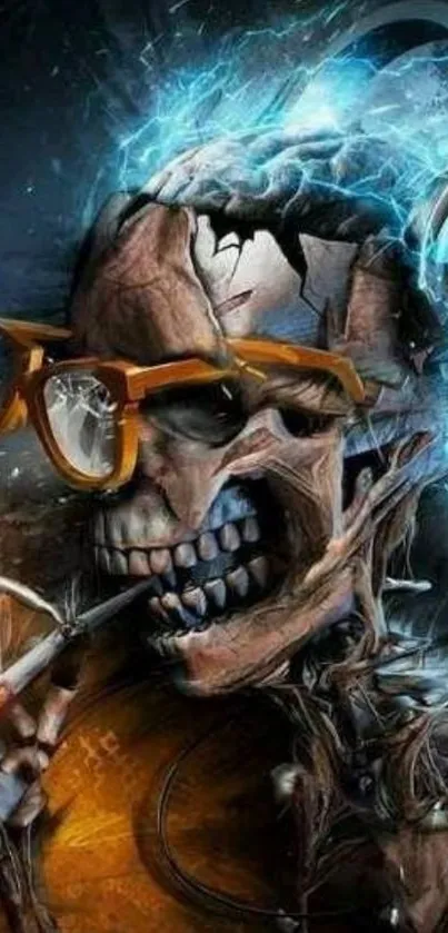 Skull art wallpaper with glasses and headphones.