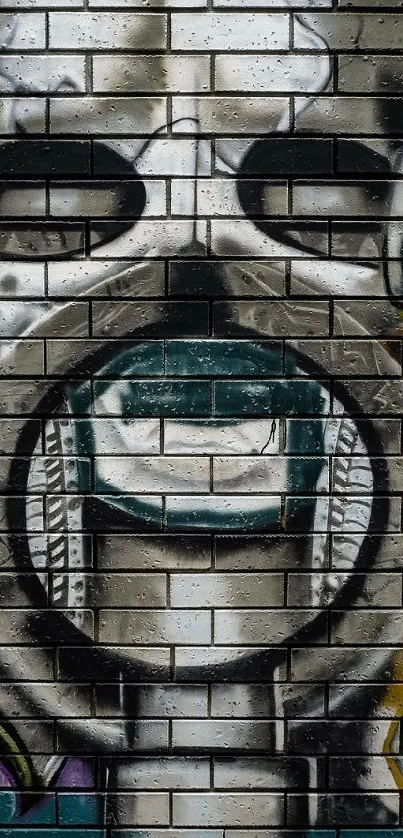 Graffiti skull art on a brick wall with urban design elements.