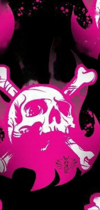 Vibrant pink skull design on a black background for mobile wallpaper.